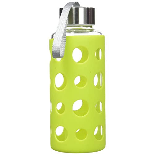 IBILI - Botella de vidrio lake 400 ml verde, Borosilicato, Reutilizable, protector anti-golpes