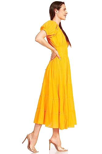 Image of Sakkas Cotton Crepe Smocked Peasant Gypsy Boho Renaissance Mid Length Dress