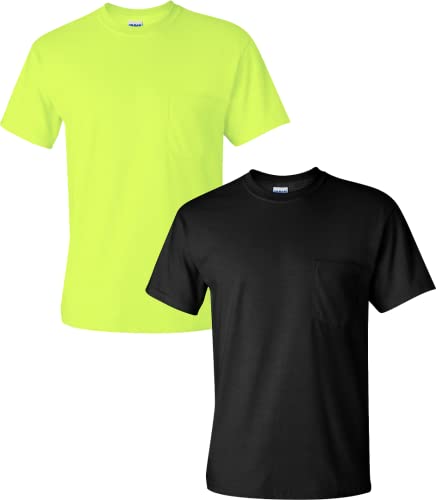 T-shirt en coton Gildan avec poche lot de 2 en taille S coloris vert et noir pour adulte