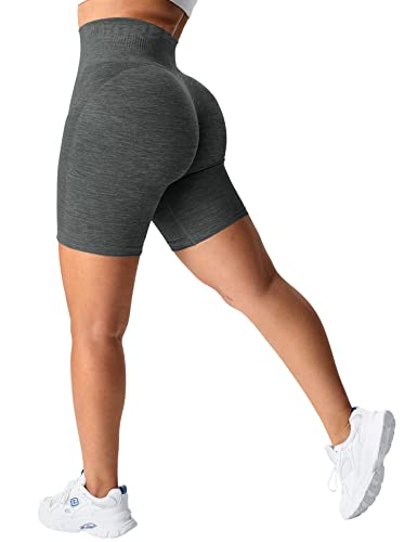 YEOREO Pantalones cortos para mujer, sin costuras, de 7.5 pulgadas, para gimnasio, activo, para entrenamiento, para motociclista, #1 Gris Marl, M Cover