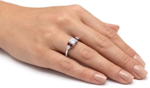 Image of Choose Your Gemstone Princess Shape Accented Engagement Ring 925 Sterling Silver Minimal Modern Design Birthday Gift Wedding Gift Side Stone Engagement Rings : US Size 4 to 12