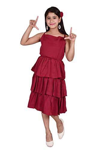 Image of Knee Length Crepe Layered Sleeveless Dress for Girls