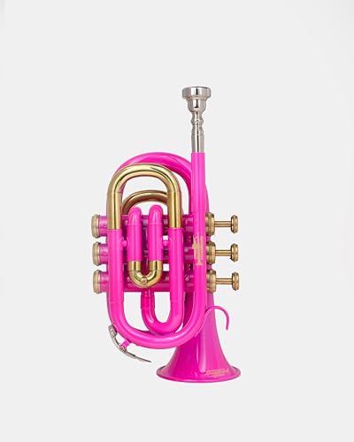 QUEENBRASS - Trompeta de bolsillo en tono Bb - Acabado lacado rosa con detalles dorados | Instrumento...