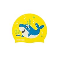 Kids Silicone Protective Waterproof Stretchable Swimming Cap, 2-8 Years Old (Yellow/Shark)
