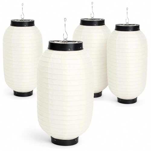 Image of LOGOFUN 4Pcs Japanese Style Hanging Lantern 8 Inch | Paper Material; Waterproof; For Sushi Bar Traditional Restaurant Indoor Outdoor Decoration; White