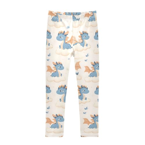 ALAZA Girls' Leggings Children's Yoga Pants Skinny Printed Dance Cute Dragon Cloud Comfortable 4T