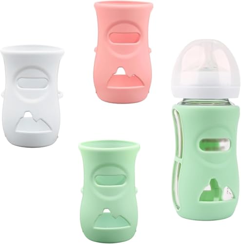 GIUSOBG 3 Stück Silikonhüllen für Glasflaschen Babyflaschen-Schutzhülle Babyflaschenhalter kompatibel mit 8-Unzen-Babyflaschen aus Naturglas