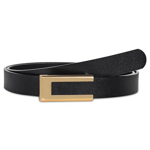 Image of Aurolran Women's Fashion Classic Metal Buckle Leather Belt with Jeans Dress