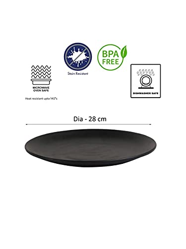 Image of Light Weighted Melamine Round Full Size Spiral Black Designed with Matte Finish(11 Inch) Dinner /Lunch Plates (Pack of 6)