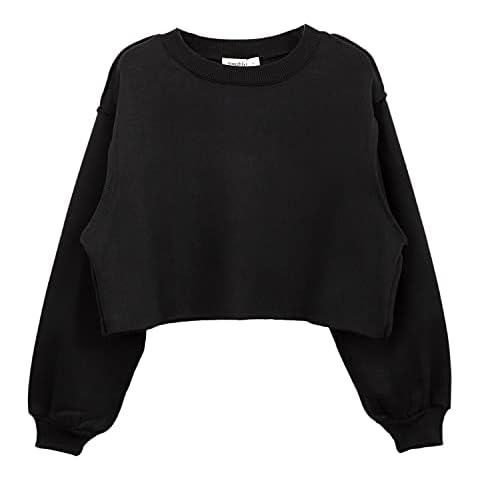 Amazhiyu Women’s Pullover Fleece Cropped Hoodie Long Sleeves Casual Crop Top for Fall Winter Black Cover