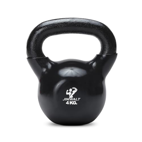 Jimwalt Jimwalt Premium Black Series Vinyl Coated Solid Kettlebell - Non Slip Grip| Reach Compliant| From the House of Healthycliq | Sedex Certified| Strength Training Weight for Home Gym 4 KG (8.8 LBS))