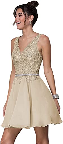 Robe de bal courte en dentelle col V cocktail cérémonie mariage