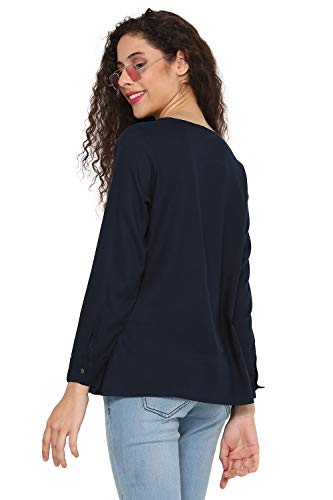 Image of ABOF Womens Western Solid Regularfit Top (BOS19AWFWTP2794331 Navy Small S)