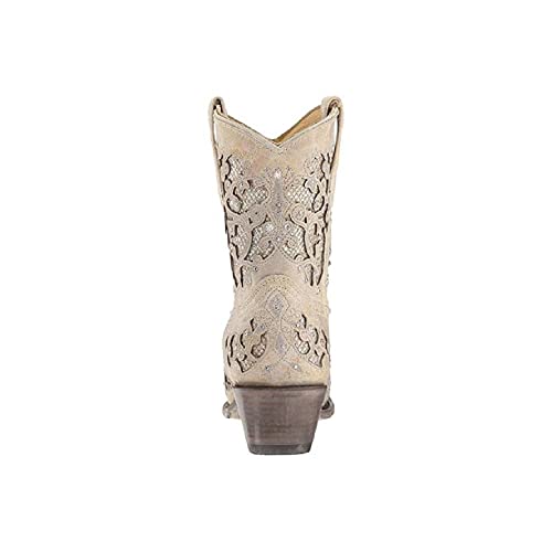 Image of CORRAL Women's Snip Toe Wedding Embroidered Glitter Inlay and Crystals Handcrafted Pull-On Leather Over-the-Ankle Cowboy /Cowgirl Boots