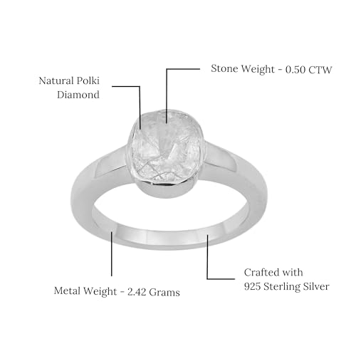 0.50ct Natural Uncut Polki Diamond Solitaire Ring For Women in 925 Sterling Silver April birthstone Jewelry for her Wedding Anniversary Birthday Engagement2