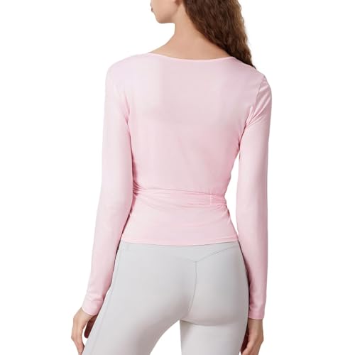 Women Ballet Wrap Top Long Sleeve Self Tie Dance Shirt Pilates Yoga Tops Y2k Workout Active Blouses (US, Alpha, Medium, Regular, Regular, Pink) by Dancenter - Used condition - Image 4