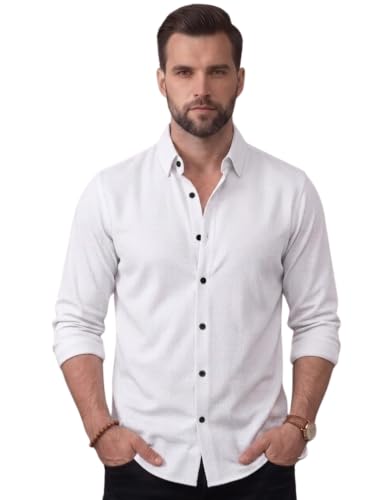 Image of NexaFlair Men's Regular Fit Solid Pattern Laffer Cotton Shirt with Long Sleeve Collared Neck Standard Length and Button Down Closure Type | Mens Casual Shirts | Man's Formal Shirts