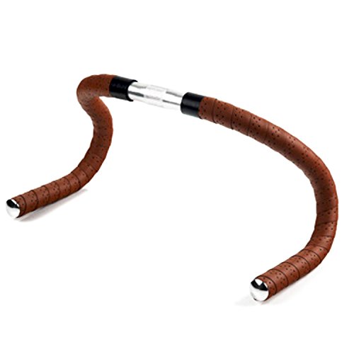Vinqliq Retro PU Leather Road Bike Bicycle Handlebar Wraps Bar Tapes with Bar Plugs (Natural Brown(with Breath Holes))