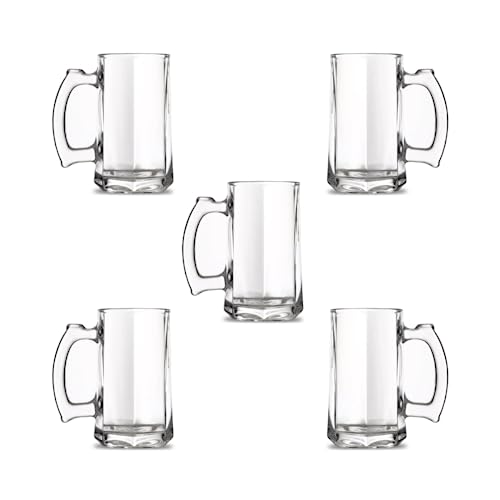 Jogo 5 Caneca Chopp Cerveja Vidro Transparente 365ml Zero Grau 7,4 x 14,5cm