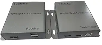 Hanutech HDMI Extender Over Cat6 with USB KVM Extension Upto 60M Supports IR Full HD 1080p/1080i 3D HDCP EDID Ethernet LAN Cable Switch Network RJ45 to HDMI Extension Adapter- 1 Year Warranty