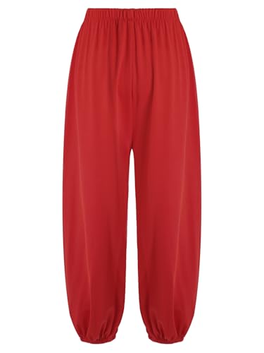 TTAO Kids Boys Girls Loose Casual Harem Pants Kung Fu Pants Taichi Martial Art Trousers Yoga Sports Red 3-4 Years