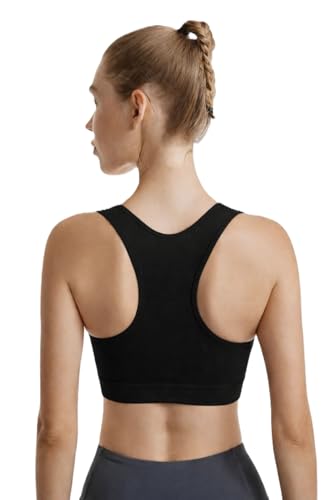 Women High Impact Racerback Sports Bra Shockproof Push Up Gym Workout Top Quick Dry Breathable Yoga Running Training Fitness Activewear No Steel Ring (UAE/KSA Alpha XL Regular Regular Black)