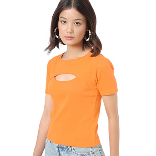 Image of Bewakoof Women's Solid 100% Cotton T-Shirt - Slim Fit, Round Neck, Half Sleeves