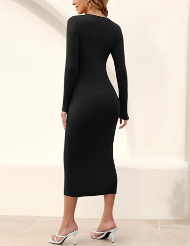 MIROL Women's V-Neck Bodycon Sweater Dress 2025 Fall Long Sleeve Button Down Knit Maxi Dress Elegant Long Dresses3