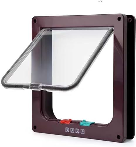 MiniGlypture Katzenklappe，4 Wege Verriegelung Katzentür Haustierklappe Haustiertür (Braun, S)