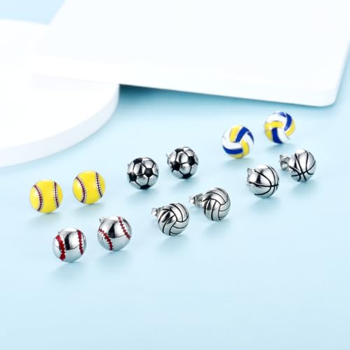 Sterling Silver Volleyball Softball Baseball Basketball Soccer Stud Earrings Gifts, Christmas Birthday Gifts for Women Mom Girls Boys Men3