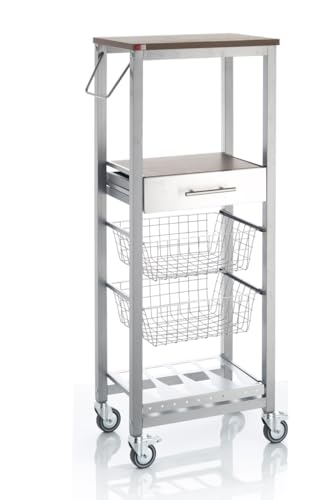 DON HIERRO - Desserte de Cuisine Onda Alto – Meuble métallique Finition Aluminium avec 2 paniers, tiroir, Porte-Bouteilles-Cerisier Le Gard