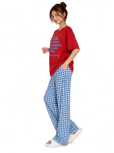 Image of KSHS Womens Korean Night Dress || Full Pyjama Set ||Korean Nightsuit || Women Nightwear ||Round Neck Half Sleeve Nightsuit || Loungewear || Everyday Nightdress Women's Pyjama Sets