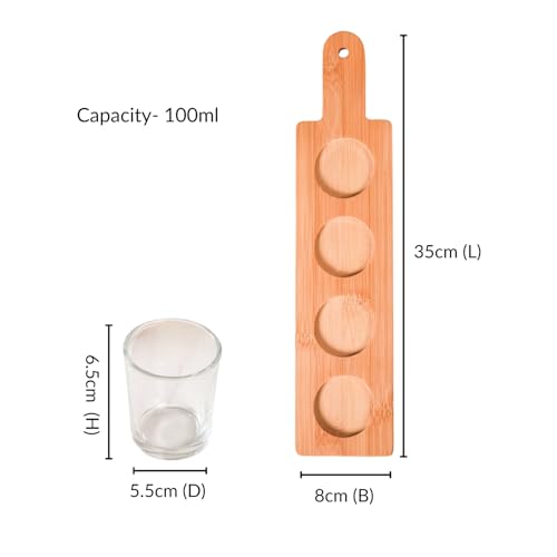 Image of Nestasia Set of 4 Glass Tumblers with Natural Bamboo Serving Tray | Ideal for Espresso, Juice, Small Cocktails, Shots & Gifting