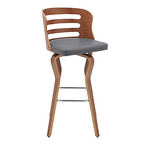 Armen Living Verne 30" Butaco Giratorio Tapizado en Cuero Sintético Gris y Madera Nogal miniatura 1