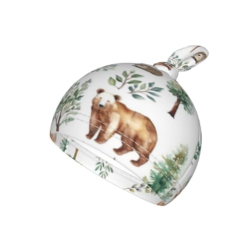 Image of Watercolor Woodland Animal Tree Swaddle Blanket with Beanie Hat Set Newborn Receiving Blankets Baby Swaddle Wrap Soft Swaddle Blankets for Baby Boys and Girls