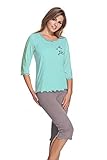 e.FEMME® Damen Schlafanzug 259 aus Baumwolle und Modal (Mint/Taupe, 40)