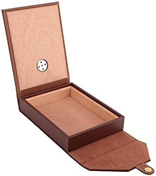 Unfinished Cigar Box, Mini Portable Leather Wooden Humidor Cigar Box Handmade Cigar Case Unfinished Craft, with Lid, Humidification System, Storage 10-15 Cigars, for Home and Travel(Brown)