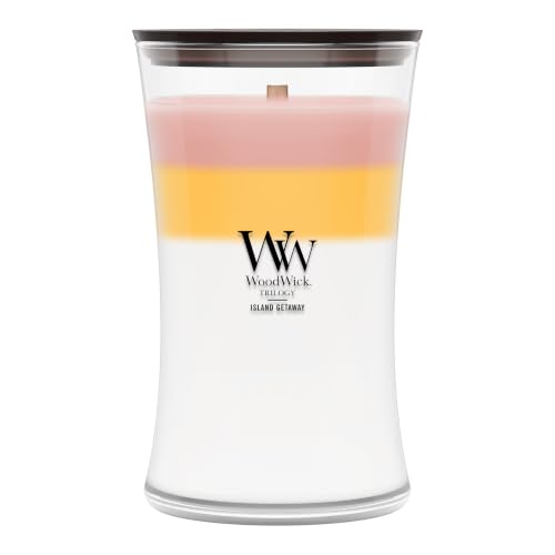 WoodWick Island Getaway Trilogy Gifts for Women and Men, 21.5 oz Large Hourglass Trilogy Candle with Crackling Wick