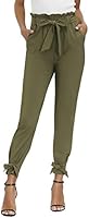 Yidarton Womens Cropped Pants Paper Bag Waist Self-tie Belted Pants Casual Trousers with Pockets