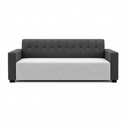 Image of FURNY Luxora 2 Seater Fabric Sofa Set (Dark Grey-Light Grey) with Velvet Finish | Durable Comfort | Ideal for Living Room | Breathable material