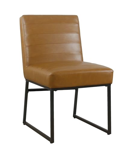 Image of HomePop Channeled Metal Dining Chair - Caramel Brown Faux Leather (Single Pack)
