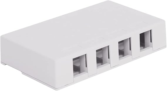 ICC 4 Port Surface Mount Box in White, Works with Slim and Wide Profile Keystone Jacks (Sold Separately), Compact Outlet for Voice and Data Connections, UL Listed TAA Compliant, IC107SB4WH