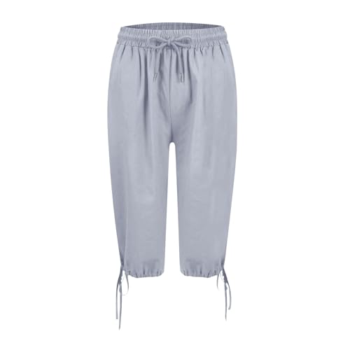 Linen Capri Joggers Womens Casual Knee Length Bermuda Shorts Elastic Waist Vacation Yoga Beach Capris with Pockets4