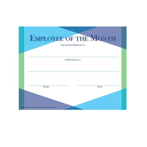 Hayes Employee of The Month Certificate, Recognition Awards for Business, Office, and Corporate Appreciation, Full-Color Matte Finish, 8.5