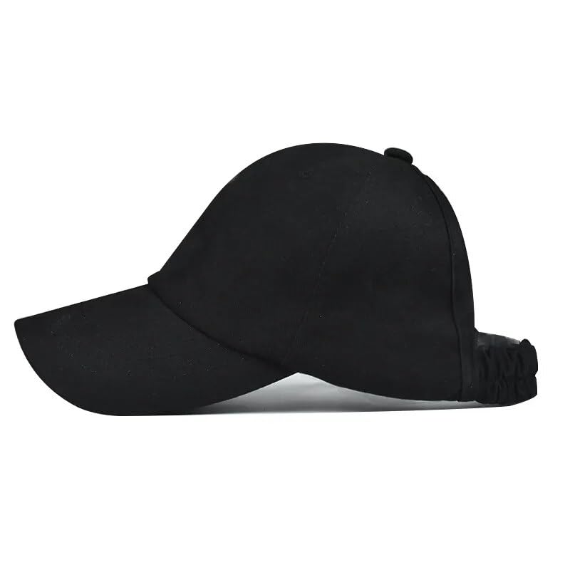 Image of SwooK Stonewash Baseball Ponytail Cap for Womens Girls High Ponytail Bun Cap Hat Half Top Sport Adjustable Cotton Women Girls Summer Sunny Sun Cap Caps (Black)