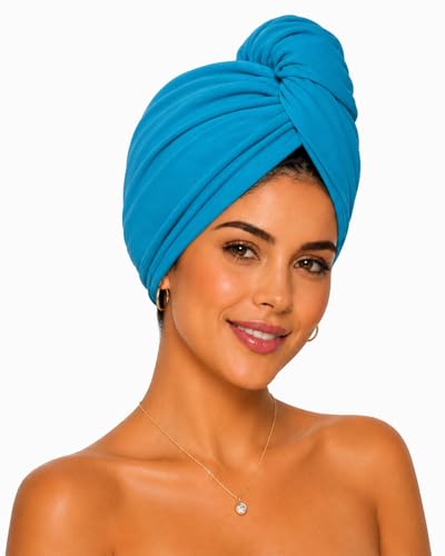 Elizabeth Roberts 100% Cotton T Shirt Hair Towel Wrap Plopping Essential Turban Style Hair Drying Towel for Women and Men All Hair Types and Styles Aquamarine
