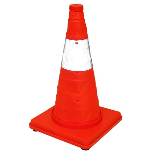 Eurow Reflective Collapsible Safety Cone, LED Light with 3 Modes, High-Visibility Orange, Reflective Stripe, Compact Folding Design for Roadside Emergencies, Traffic Control, and Work Zones, 17-Inch