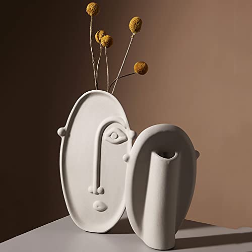 Blanc Céramique Vase pour Fleurs,Créatif Face Vase Givré Vase d'art,Arrangement Floral,Vase Decoratif pour Salon Pièces Maîtresses De Table-B 19.5x12x4cm(8x5x2inch) Cover