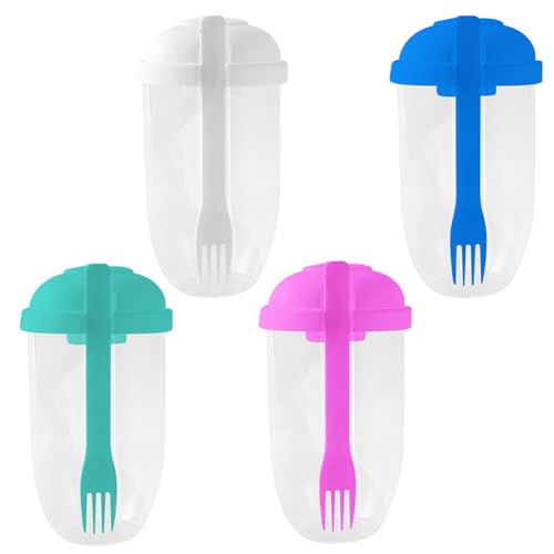 4Pcs Salad Cup with Lids/Fork Fresh Salad Shaker Container Keep Fit Salad Dressing Shaker for Portable Breakfast Lunch Meal Vegetable Fruits