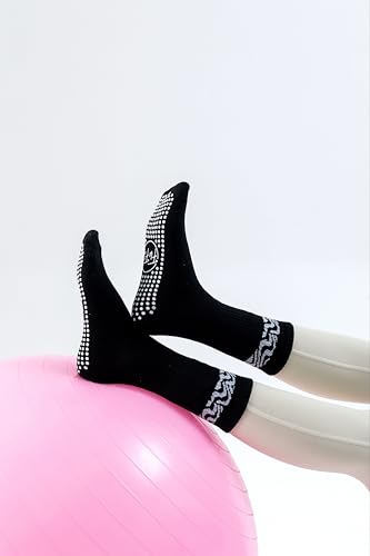 Image of Non-Slip Pilates Socks for Women with Grips - Barre, Yoga, Workout, Studio Grip Socks - Toeless, Breathable, Anti-Skid